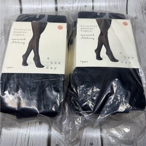 BRAND NEW L/XL 2pks Women's Vertical Striped Openwork Pointelle Tights